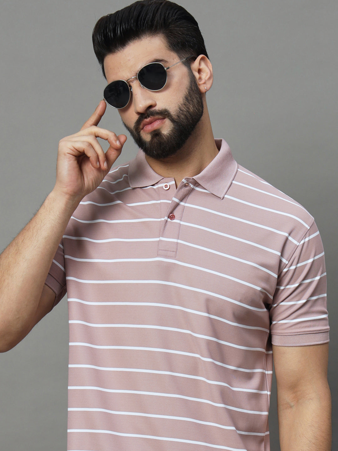 Men Activewear Striped Polo