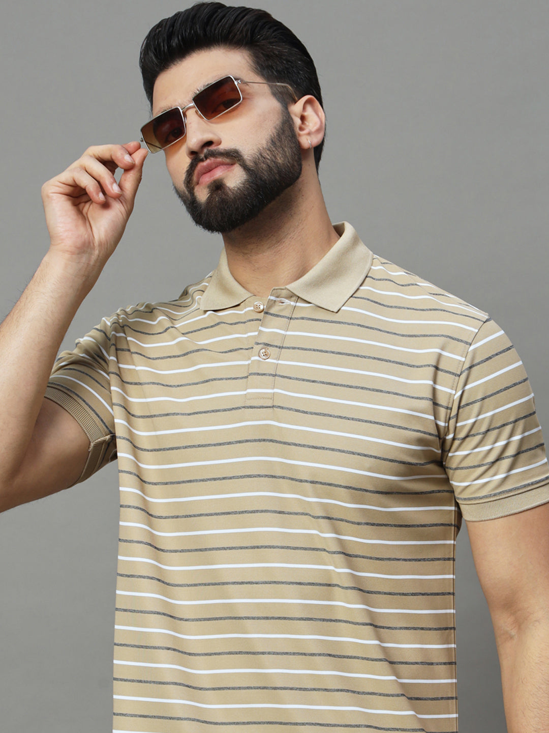 Men Activewear Striped Polo