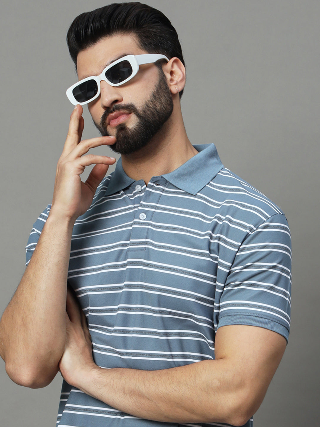 Men Activewear Striped Polo