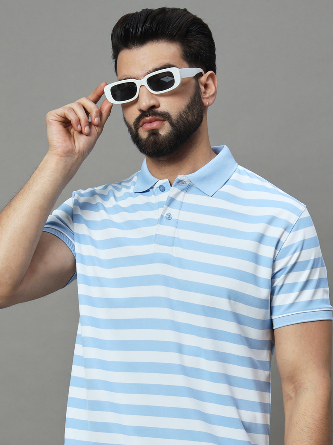 Men Activewear Striped Polo