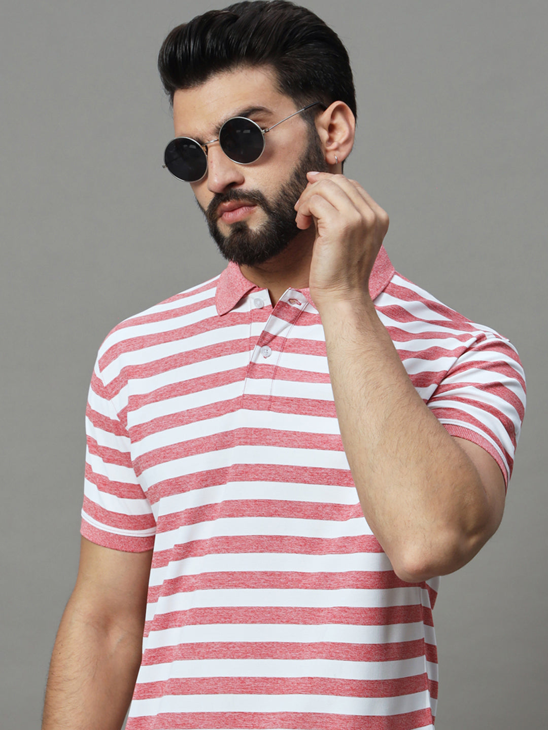 Men Activewear Striped Polo