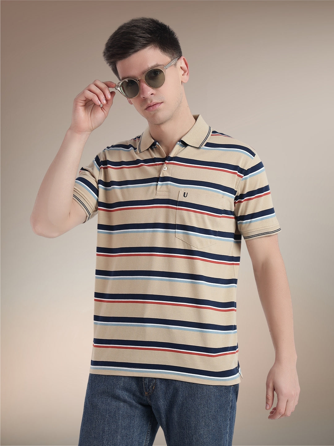 Men Striped Polo