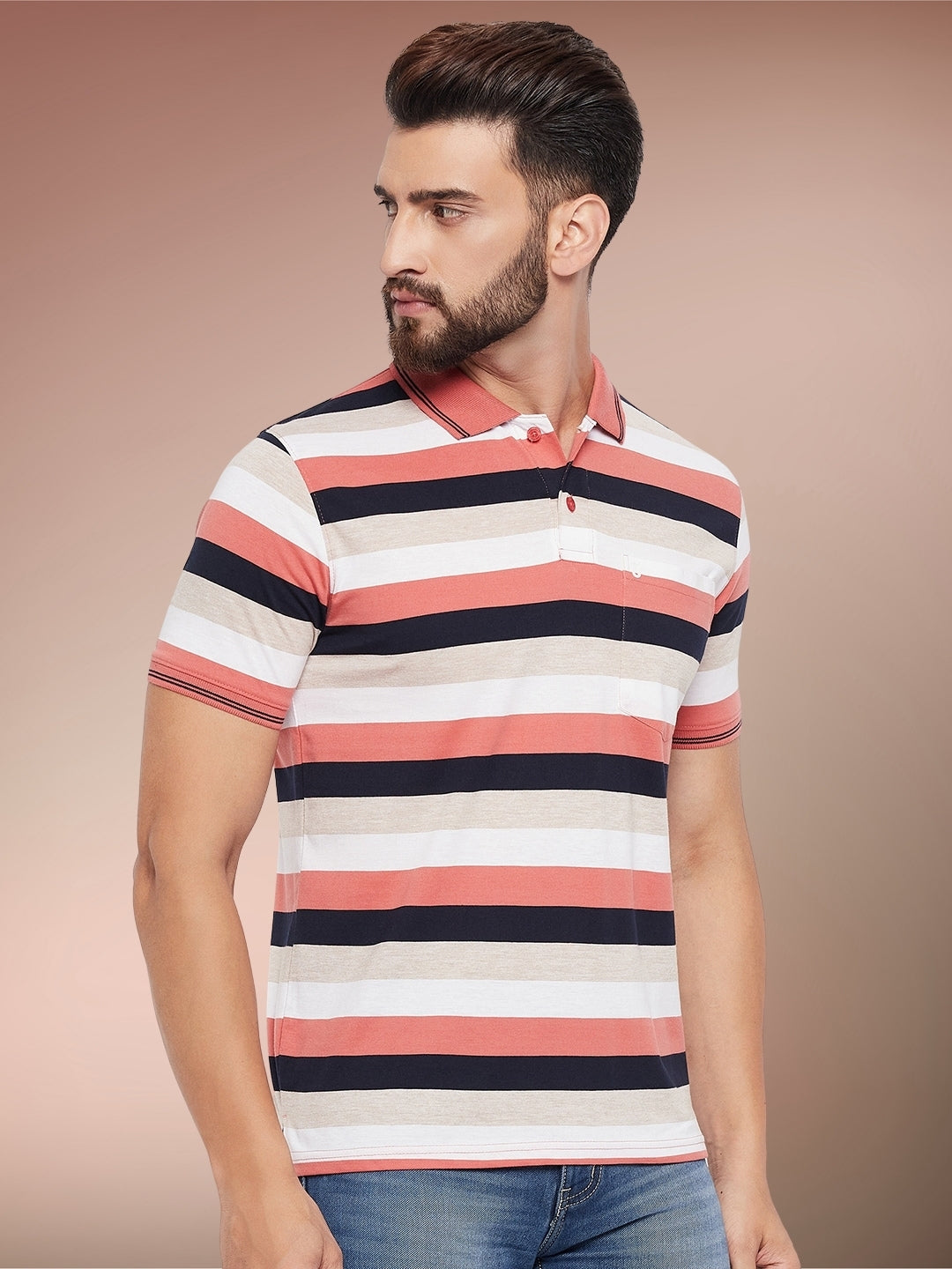 Men Striped Polo