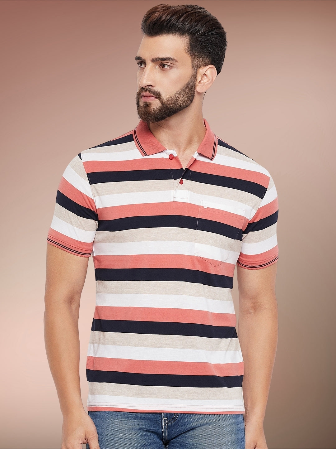 Men Striped Polo