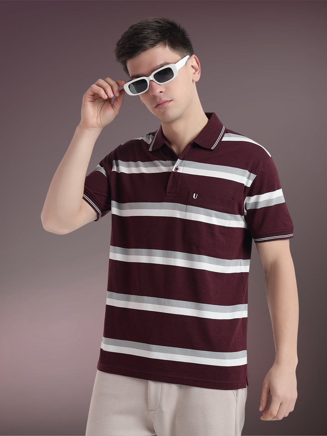 Men Striped Polo