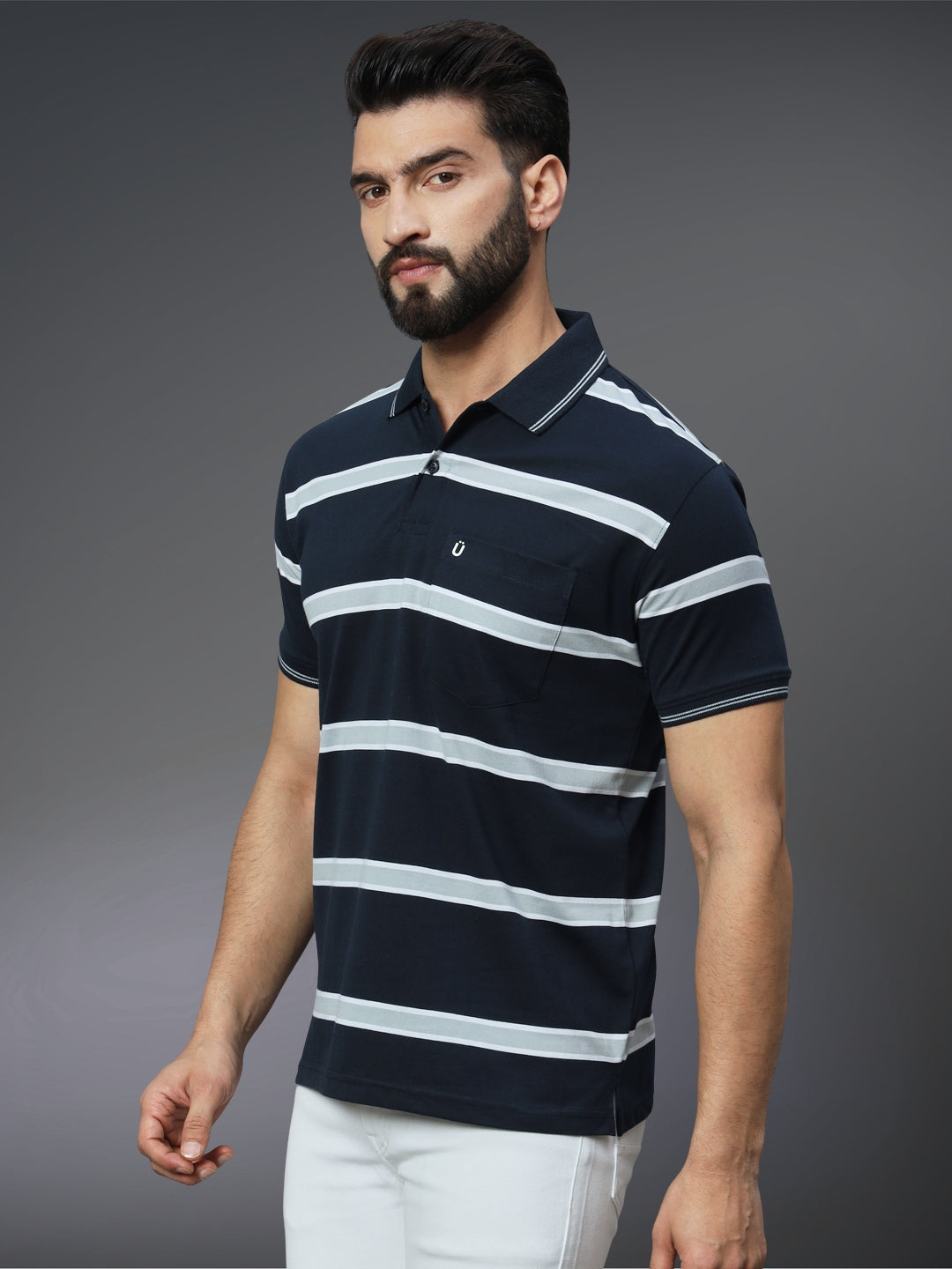 Men Striped Polo