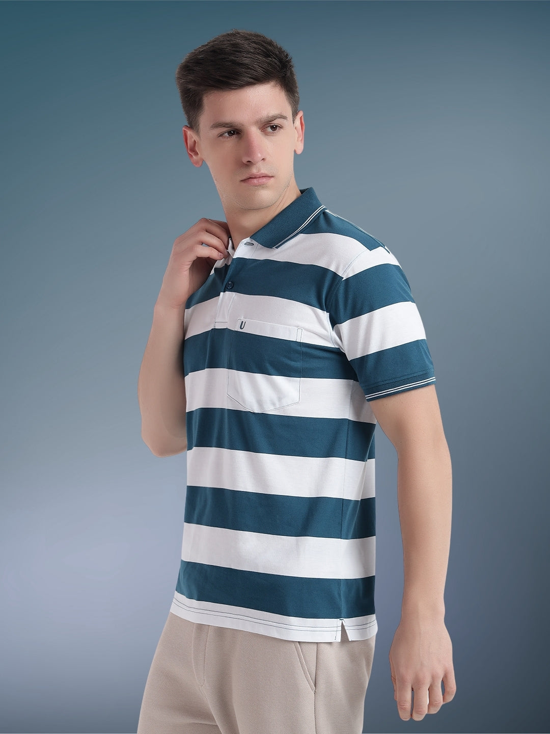 Men Striped Polo