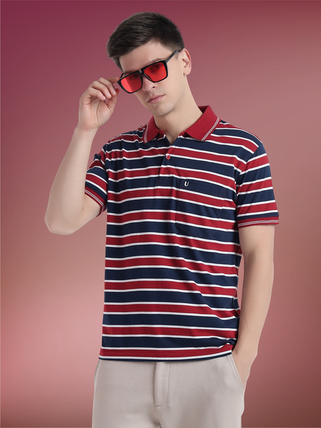 Men Striped Polo