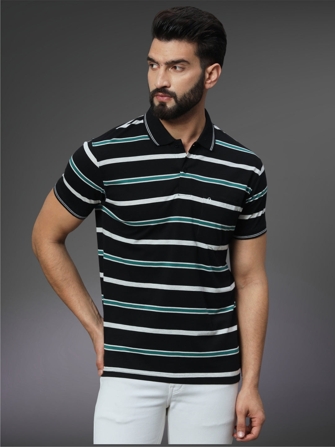 Men Striped Polo