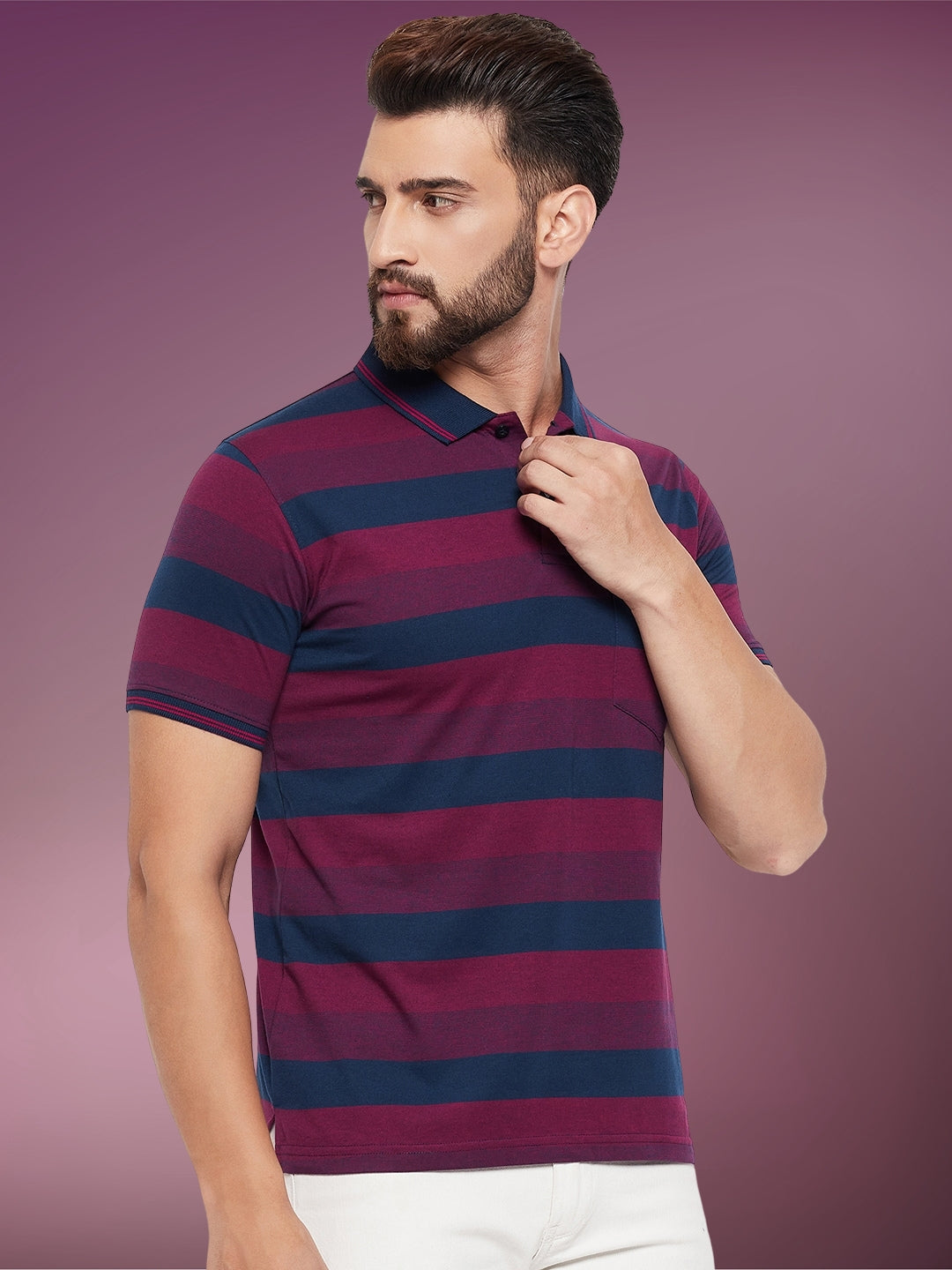 Men Striped Polo