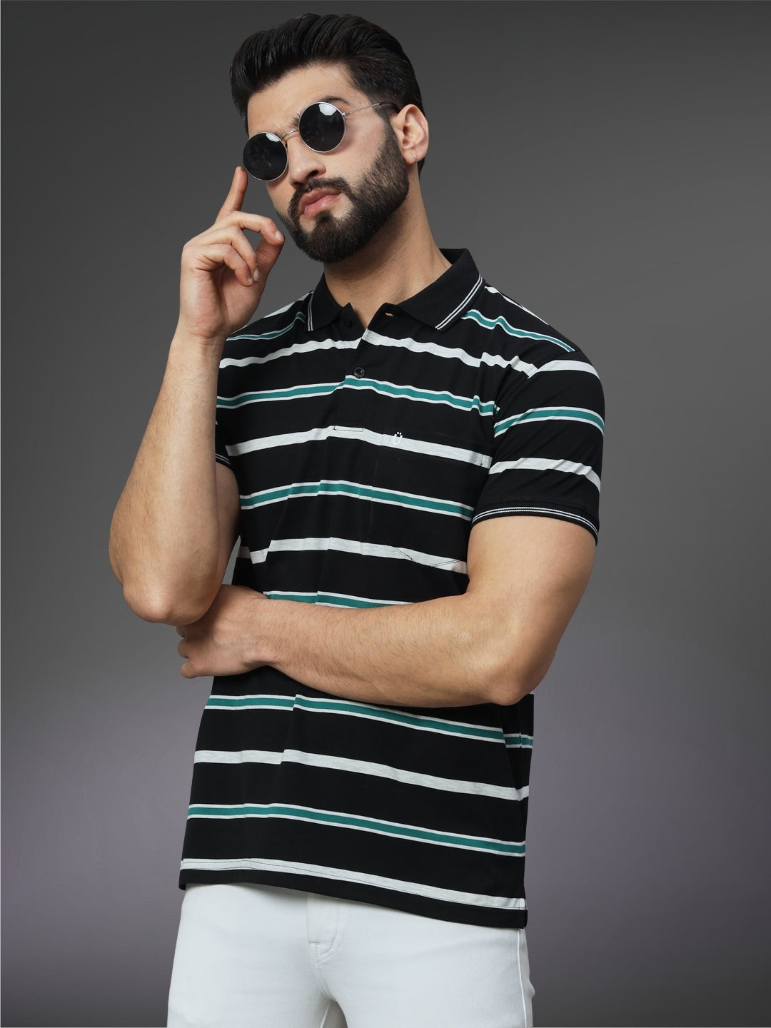 Men Striped Polo