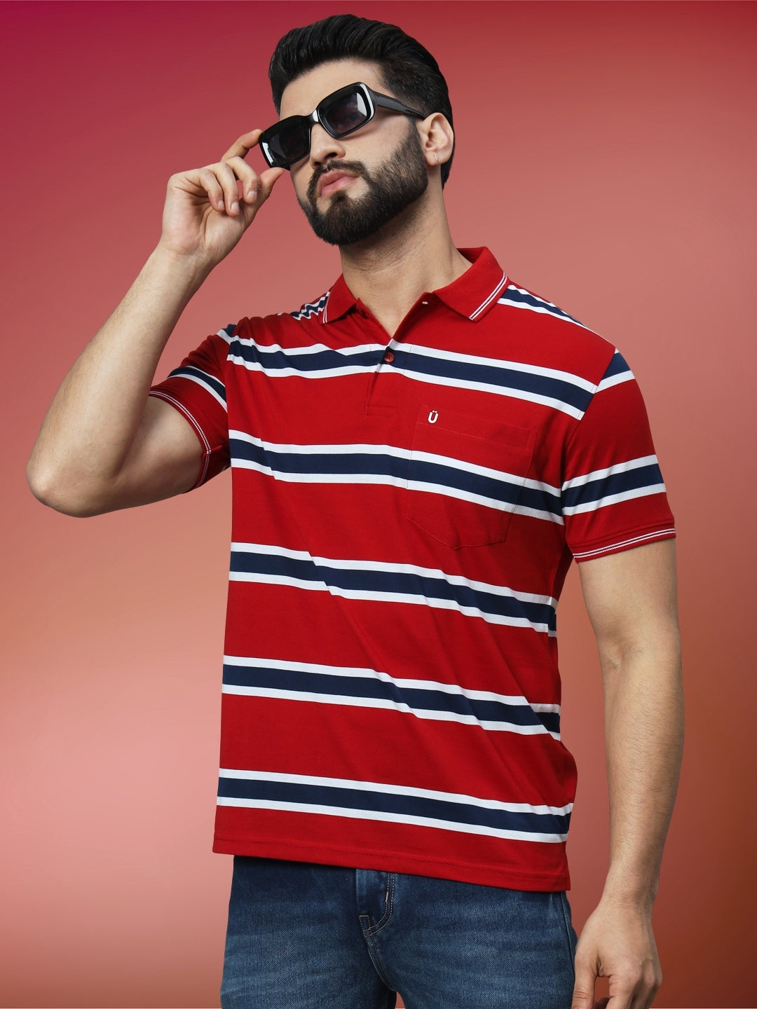 Men Striped Polo
