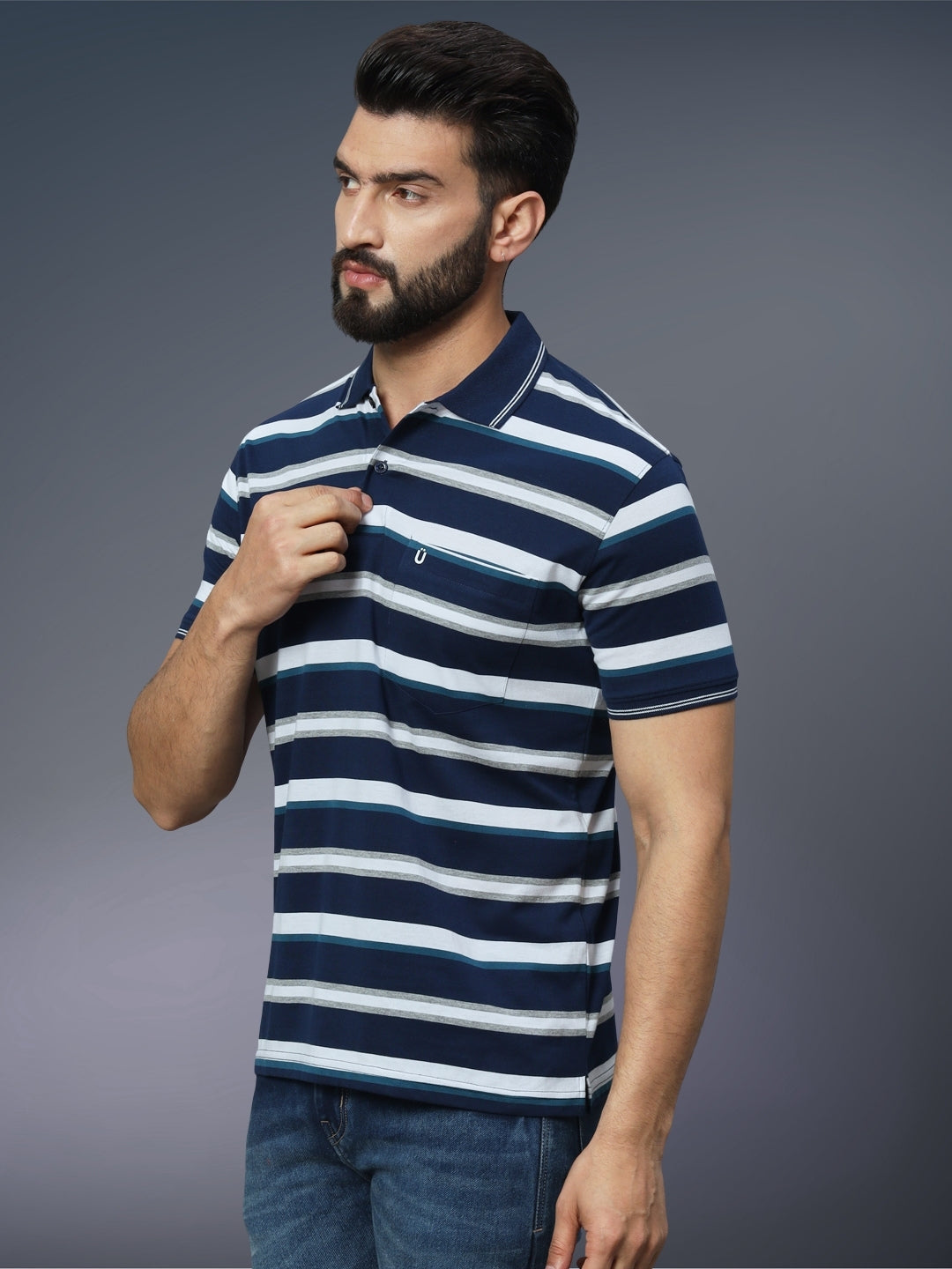 Men Striped Polo