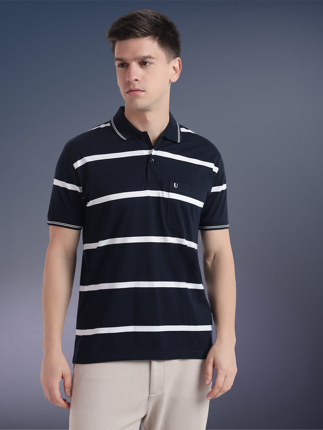 Men Striped Polo