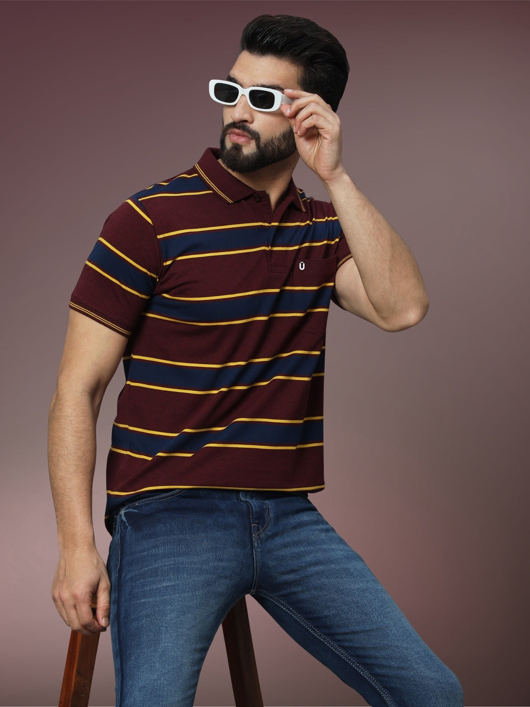 Men Striped Polo