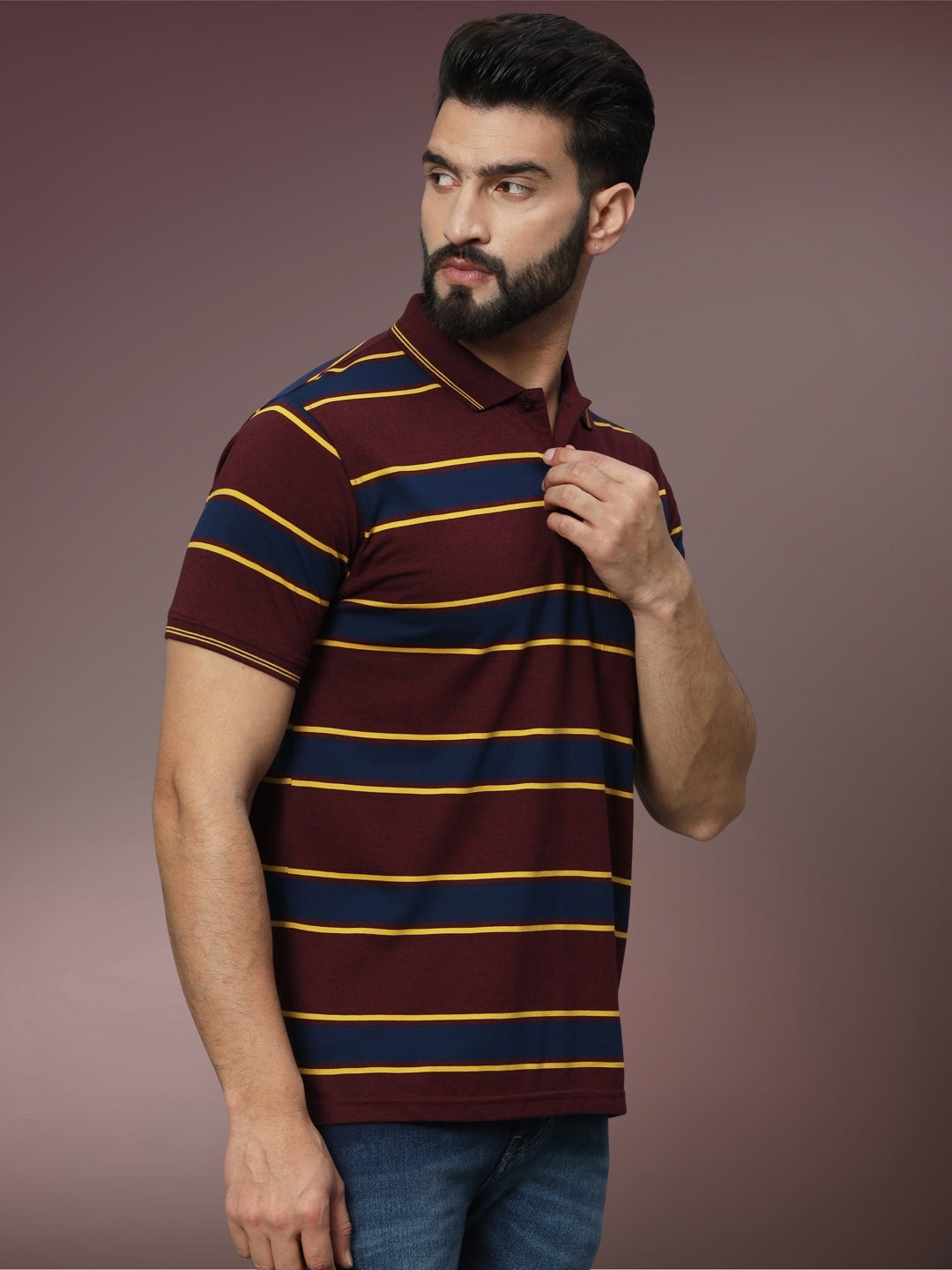 Men Striped Polo